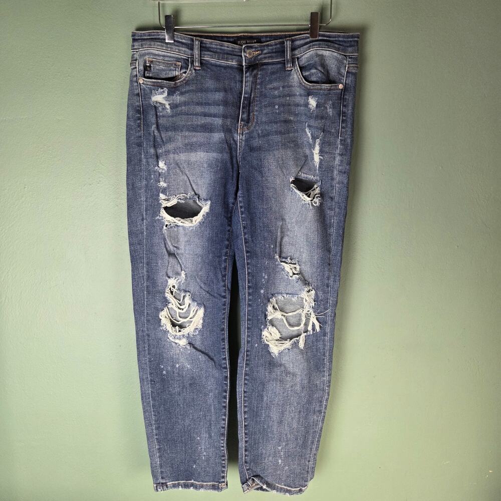 Judy Blue Womens 32 Distressed Bleach Splatter Boyfriend Fit Denim Jeans
